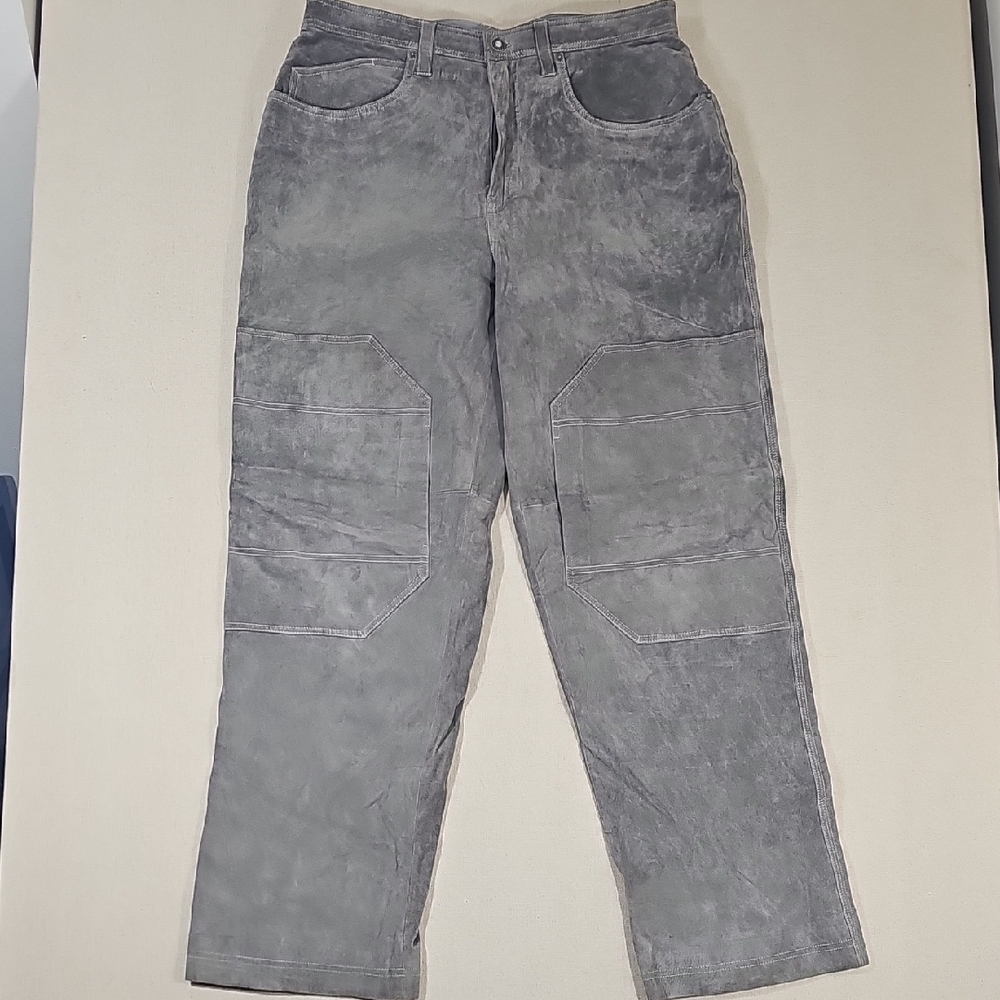 Enyce Men's Slate Gray Cargo Pants Suede Leather Size 36x32 Vintage